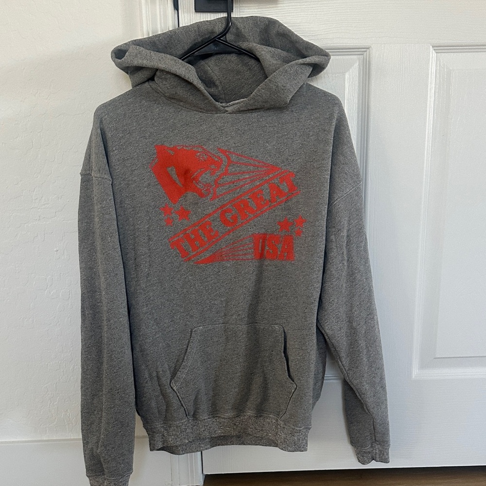 The Great Vintage Gray Hoodie with Red Graphic